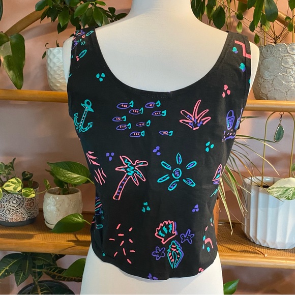 Vintage Black Tank Top with Colorful Patterns - Picture 2 of 12